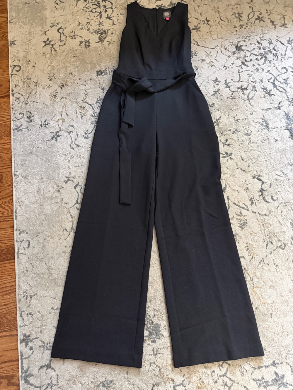 Vince Camuto Black Sleeveless Wide-Leg Jumpsuit with Waist Tie